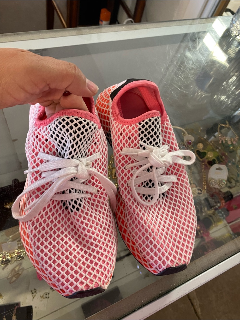 adidas Pink White Mesh Athletic Shoes